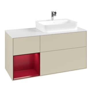 V&B Finion Meuble sous lavabo 120 cm, blanc mat, porte gauche, poignée grise mate laquée