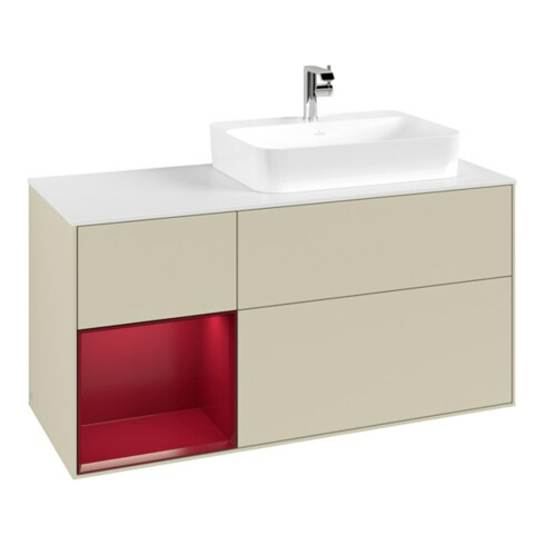 V&B Finion Meuble sous lavabo 120 cm, blanc mat, porte gauche, poignée grise mate laquée