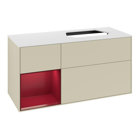 V&B Finion Meuble sous lavabo 120 cm, blanc mat, porte gauche, poignée grise mate laquée