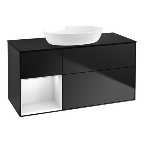 V&B Finion Meuble sous lavabo 120 cm, blanc mat, rangement blanc mat laqué, bleu mat laqué