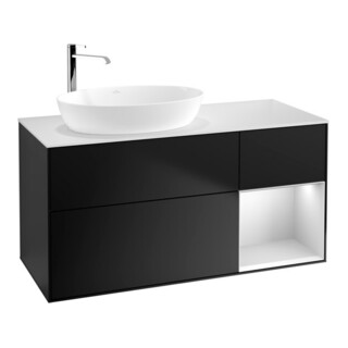 V&B Finion Meuble sous lavabo 120 cm, blanc mat, rangement blanc mat laqué, bleu mat laqué