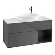 V&B Finion Meuble sous lavabo 120 cm, blanc mat, rangement bleu mat laqué, anthracite mat