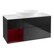 V&B Finion Meuble sous lavabo 120 cm, blanc mat, rangement en laque, bleu en laque