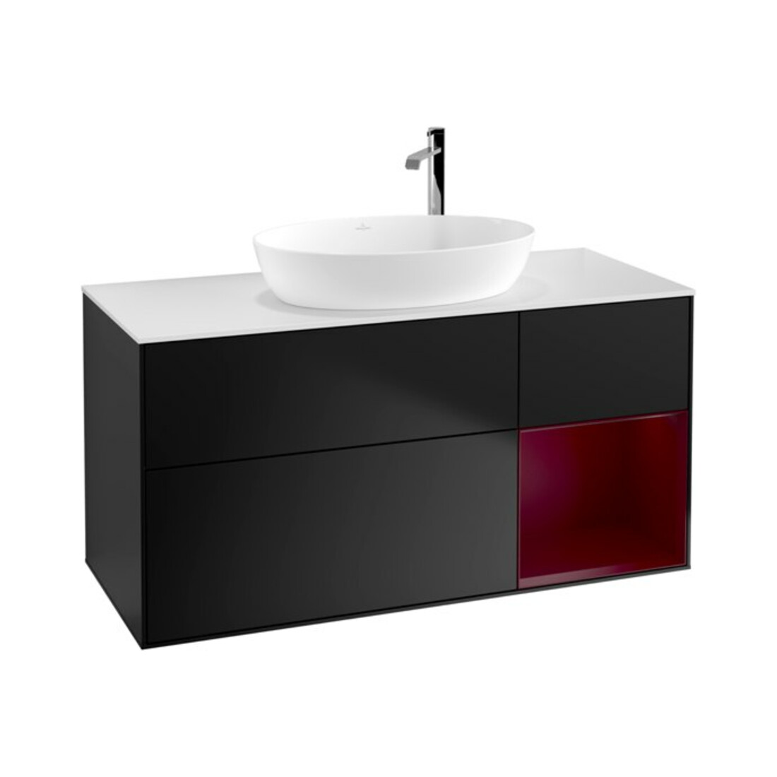 V&B Finion Meuble sous lavabo 120 cm, blanc mat, rangement en placage laqué bleu