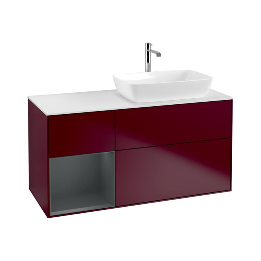 V&B Finion Meuble sous lavabo 120 cm, blanc mat, rangement médium mat laqué, poignée métal