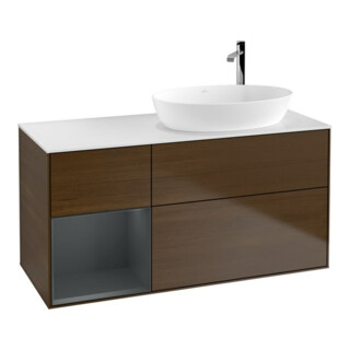 V&B Finion Meuble sous lavabo 120 cm, blanc mat, rangement moyen mat laqué, noyer veinée