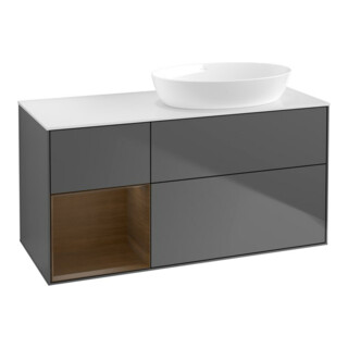 V&B Finion Meuble sous lavabo 120 cm, blanc mat, rangement noyer, anthracite mat