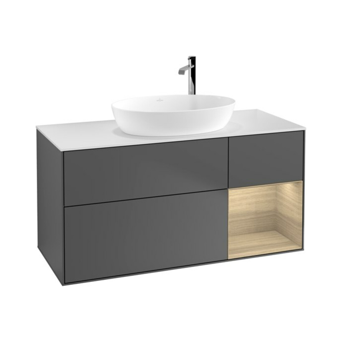 V&B Finion Meuble sous-lavabo 120 cm, blanc mat, rangement ouvert, anthracite m