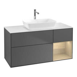 V&B Finion Meuble sous lavabo 120 cm, blanc mat, rangement ouvert, anthracite mat