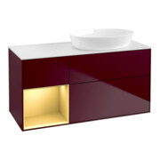 V&B Finion Meuble sous lavabo 120 cm, blanc mat, réglette or mat, poignée m