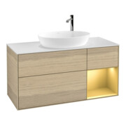 V&B Finion Meuble sous lavabo 120 cm, blanc mat, réglette or mat, poignée ven-1