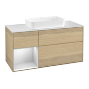 V&B Finion Meuble sous lavabo 120 cm, blanc mat, tiroir gauche blanc mat, poignée acier inoxydable