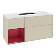 V&B Finion Meuble sous lavabo 120 cm, blanc mat, tiroir gauche, gris mat laqué