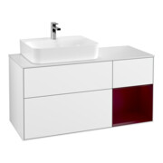 V&B Finion Meuble sous lavabo 120 cm, blanc mat, tiroir gauche, laqué blanc brillant