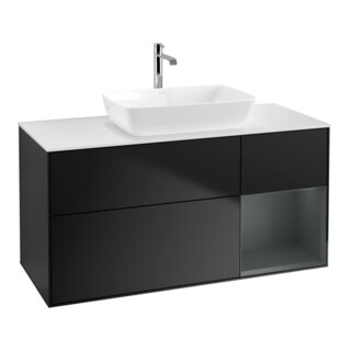 V&B Finion Meuble sous lavabo 120 cm, blanc mat, tiroir médian mat laqué, bleu mat laqué