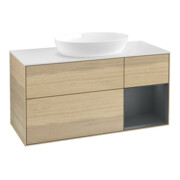 V&B Finion Meuble sous lavabo 120 cm, blanc mat, tiroir médium laqué, poignée ven