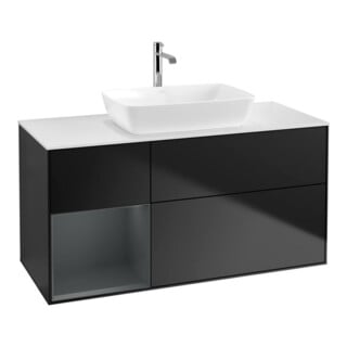 V&B Finion Meuble sous lavabo 120 cm, blanc mat, tiroir médium mat laqué, bleu mat laqué