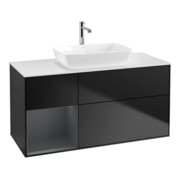 V&B Finion Meuble sous lavabo 120 cm, blanc mat, tiroir médium mat laqué, bleu mat laqué