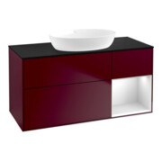 V&B Finion Meuble sous lavabo 120 cm, bleu clair, étagère blanche avec laque, poignée métallique