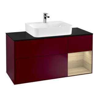 V&B Finion Meuble sous lavabo 120 cm, bleu clair, étagère droite, poignée métal
