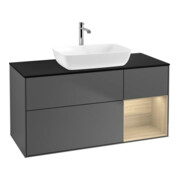 V&B Finion Meuble sous lavabo 120 cm, bleu clair, porte battante, anthracite muret