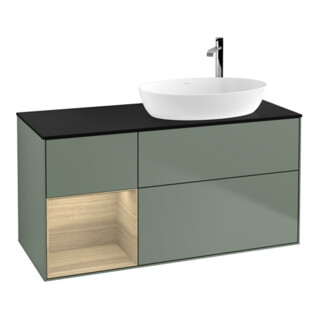 V&B Finion Meuble sous lavabo 120 cm, bleu, éclairage mural, avec étagère, finition laquée