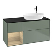 V&B Finion Meuble sous lavabo 120 cm, bleu, éclairage mural, avec étagère, finition laquée