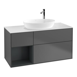 V&B Finion Meuble sous lavabo 120 cm, éclairage mural, anthracite, laqué