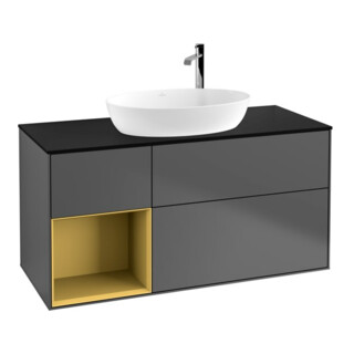 V&B Finion Meuble sous lavabo 120 cm, éclairage mural, anthracite, laqué