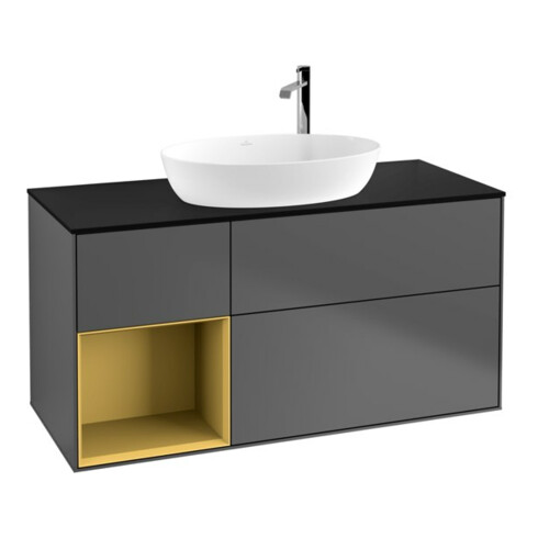 V&B Finion Meuble sous lavabo 120 cm, éclairage mural, anthracite, laqué