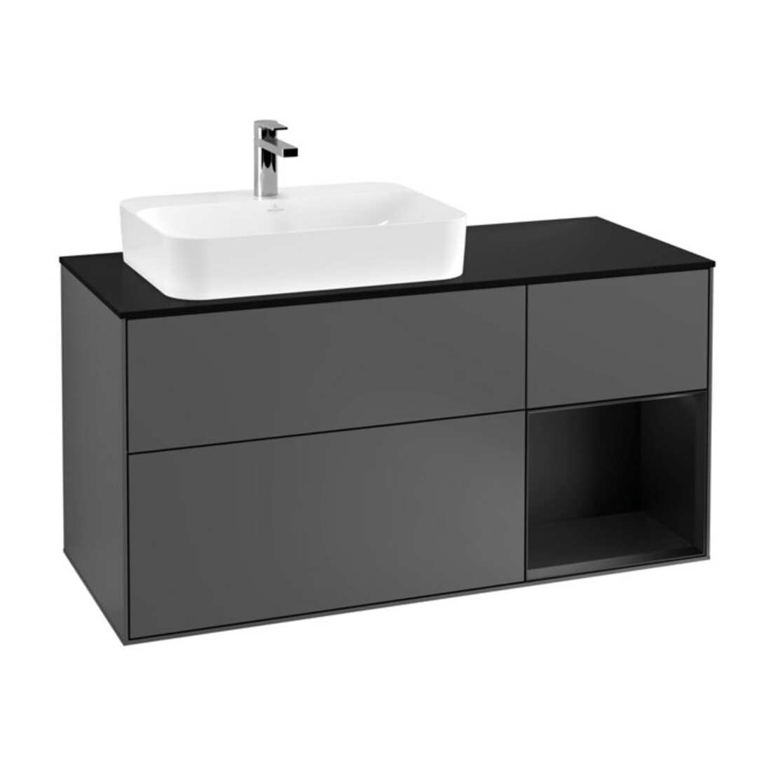 V&B Finion Meuble sous lavabo 120 cm, éclairage mural, anthracite laqué m