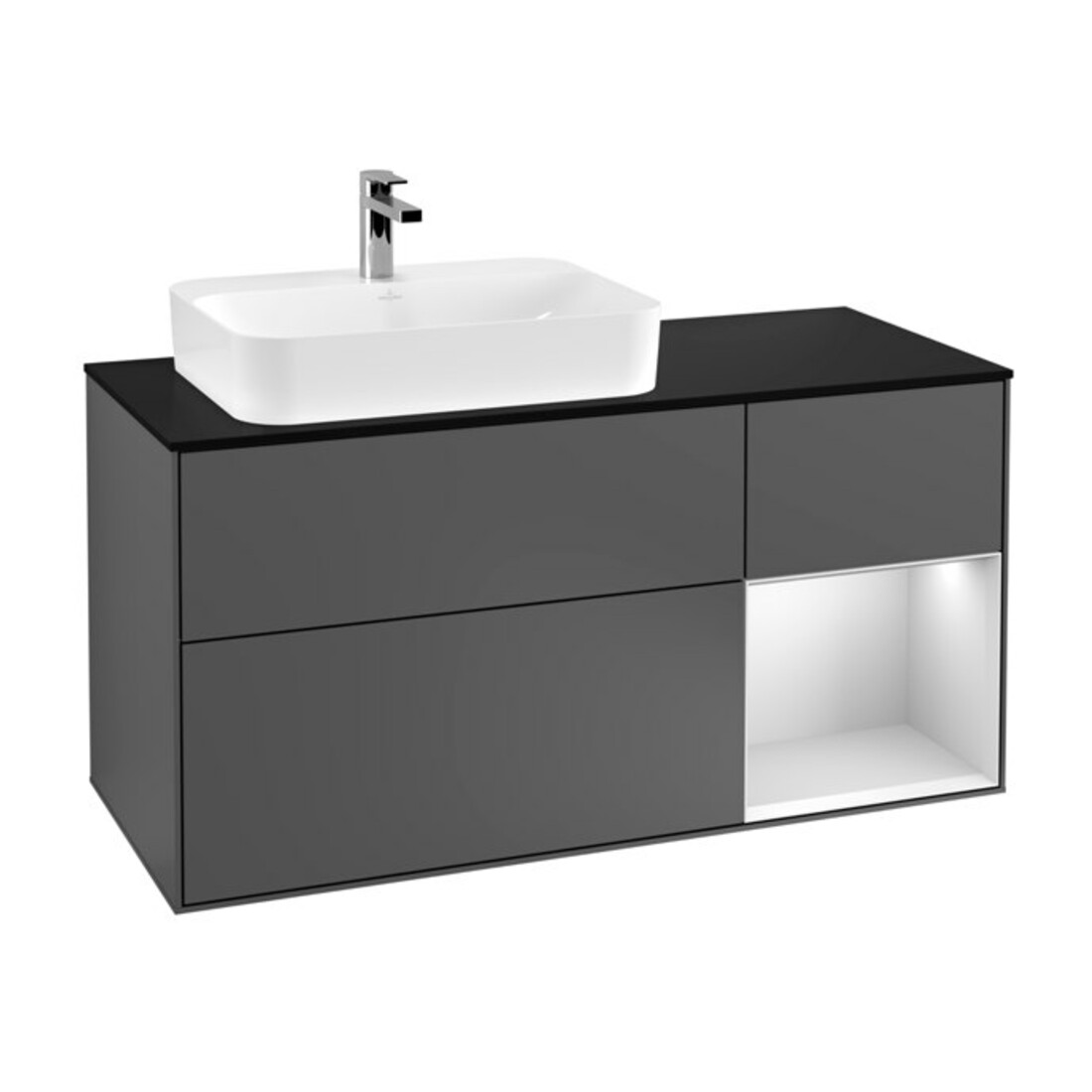 V&B Finion Meuble sous lavabo 120 cm, éclairage mural, anthracite mat