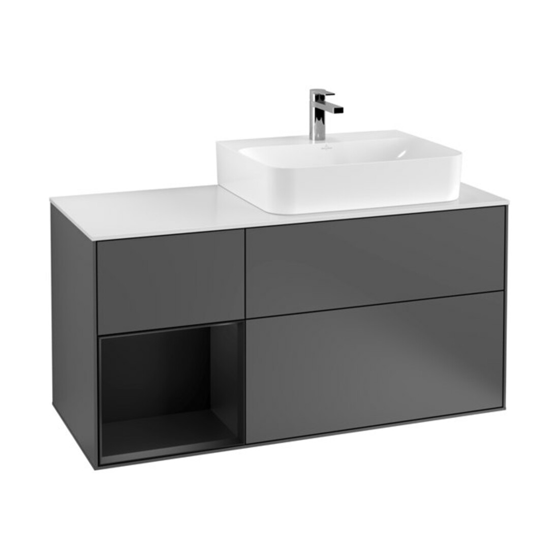 V&B Finion Meuble sous lavabo 120 cm, éclairage mural, anthracite mat, laqué