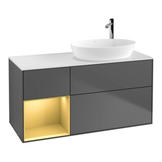 V&B Finion Meuble sous lavabo 120 cm, éclairage mural, anthracite mat, laqué