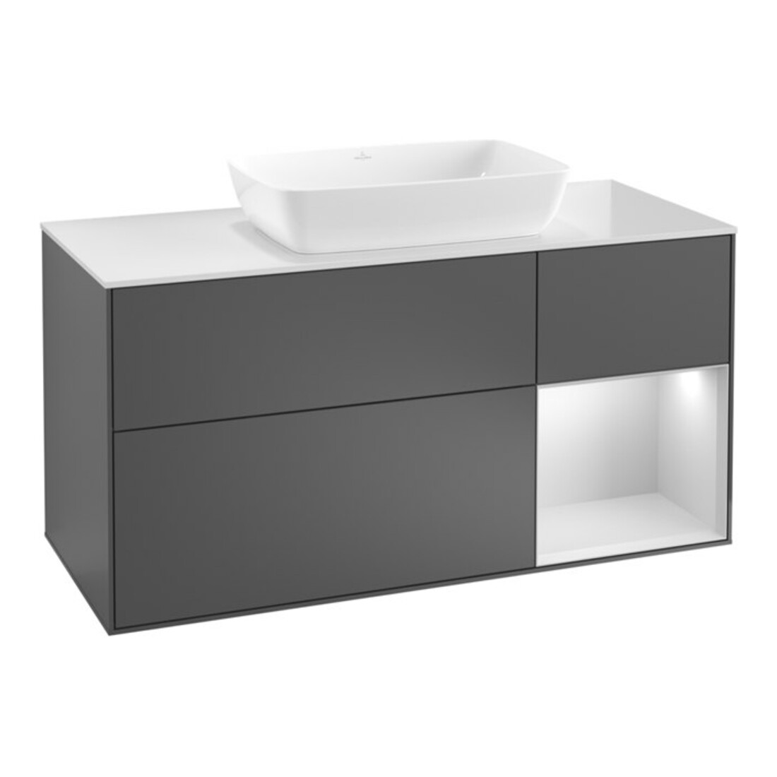 V&B Finion Meuble sous lavabo 120 cm, éclairage mural, anthracite mat, laqué