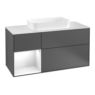 V&B Finion Meuble sous lavabo 120 cm, éclairage mural, anthracite mat, laqué