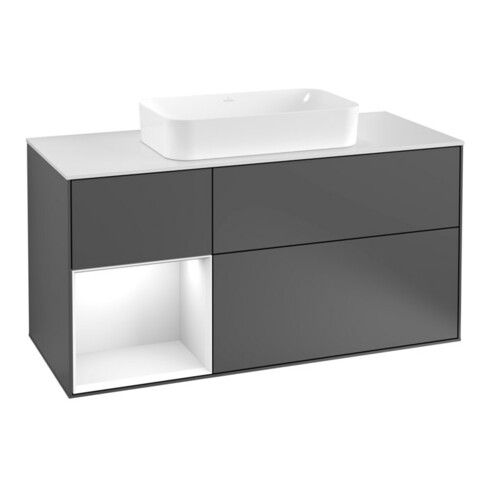 V&B Finion Meuble sous lavabo 120 cm, éclairage mural, anthracite mat, laqué