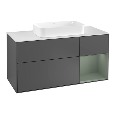 V&B Finion Meuble sous lavabo 120 cm, éclairage mural, anthracite mat, laqué