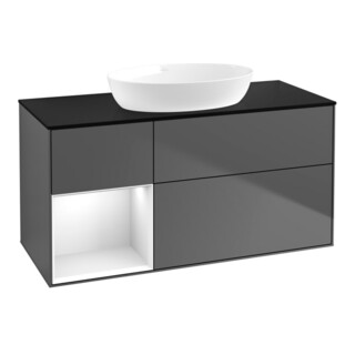 V&B Finion Meuble sous lavabo 120 cm, éclairage mural, anthracite mat, laqué blanc
