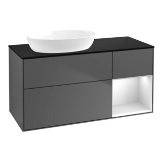 V&B Finion Meuble sous lavabo 120 cm, éclairage mural, anthracite mat, laqué blanc