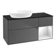 V&B Finion Meuble sous lavabo 120 cm, éclairage mural, anthracite mat, laqué blanc