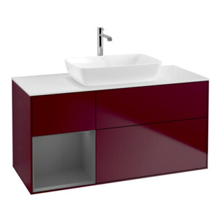 V&B Finion Meuble sous lavabo 120 cm, éclairage mural, anthracite mat, laqué, poignée métallique