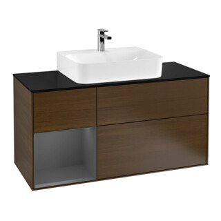 V&B Finion Meuble sous lavabo 120 cm, éclairage mural, anthracite mat, porte gauche