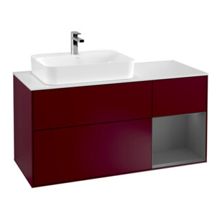 V&B Finion Meuble sous lavabo 120 cm, éclairage mural, anthracite, placage bois, poignée métal