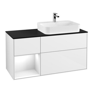 V&B Finion Meuble sous lavabo 120 cm, éclairage mural, blanc brillant