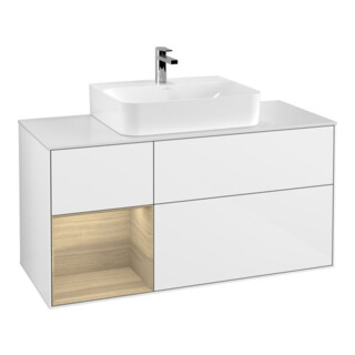 V&B Finion Meuble sous lavabo 120 cm, éclairage mural, blanc brillant