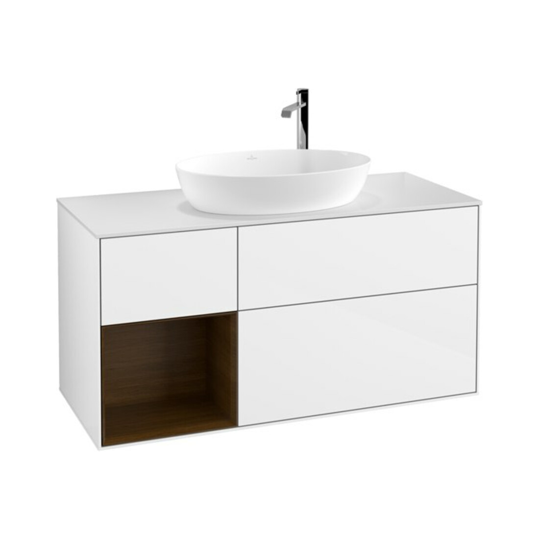 V&B Finion Meuble sous lavabo 120 cm, éclairage mural, blanc brillant