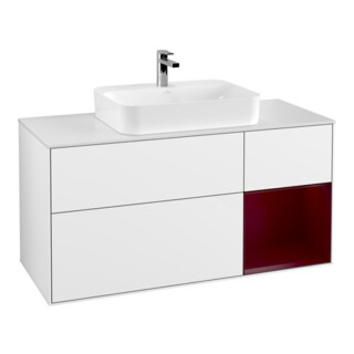 V&B Finion Meuble sous lavabo 120 cm, éclairage mural, blanc brillant