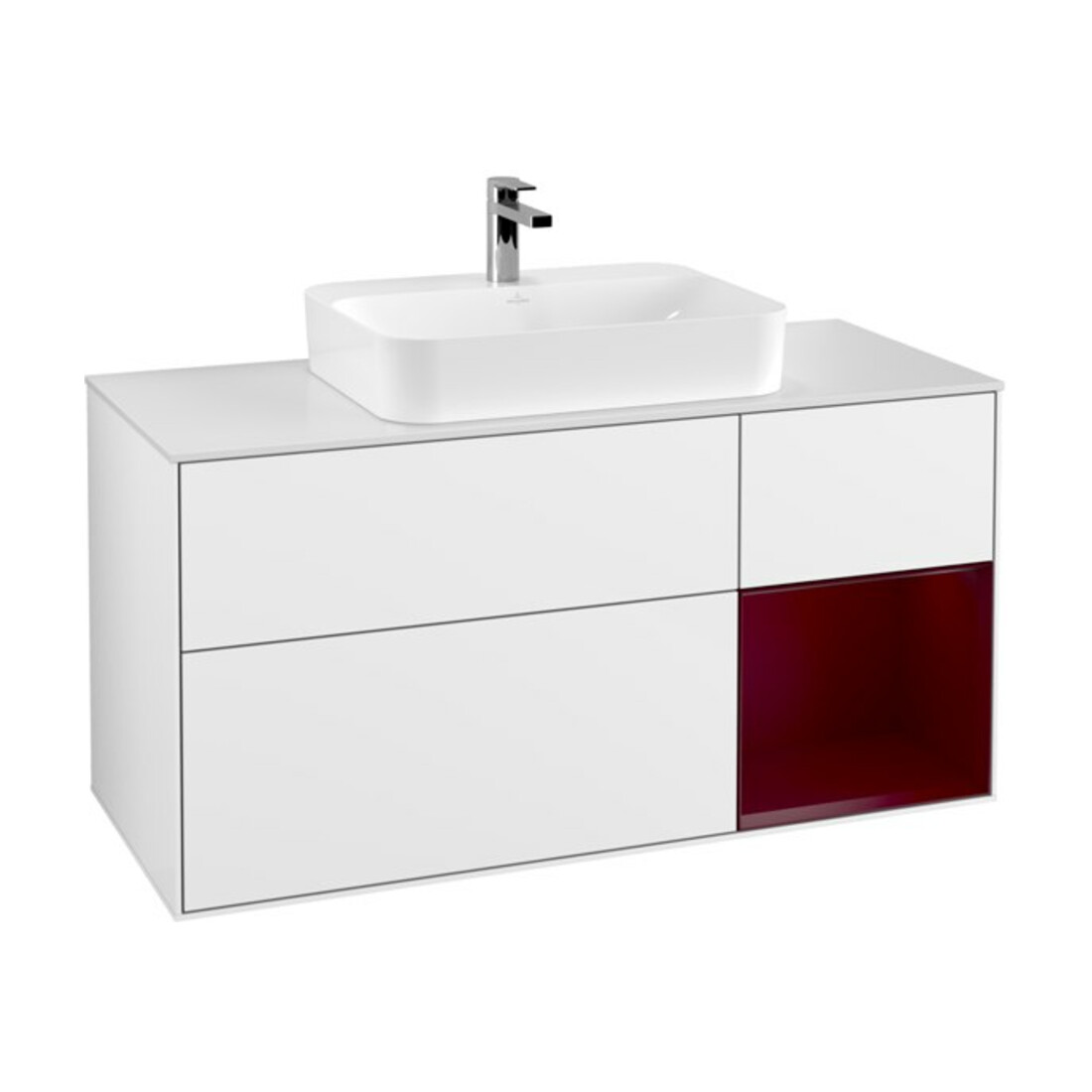 V&B Finion Meuble sous lavabo 120 cm, éclairage mural, blanc brillant