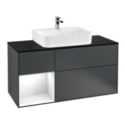 V&B Finion Meuble sous lavabo 120 cm, éclairage mural, blanc brillant, bleu mat
